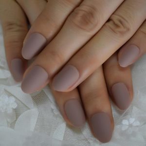 False Nails Eraser Matte Short Nail Art Tips Nude Brown Frosted Oval Shape Acrylic Artificial Tip Press On Manicure