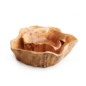 Kreativ träskål Stor torkad fruktplatta Multi-Grain Candy Dish Grid Wood Root Carving Tray Hushållsblandning Skål