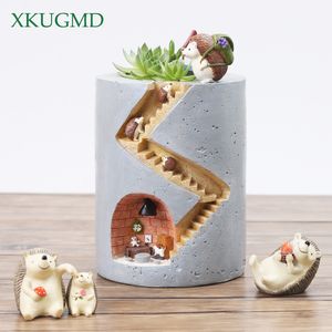 Cartoon Animals Resin Hydroponics Succulent Plant Hedgehog Flower Pot Planter Garden Craft Decor Micro Landscape Potted Plant Y200723