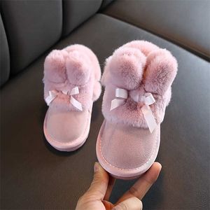 Crianças Botas de Neve Meninas Crianças Café Bonito Tornozelo com Esfera de Pele Mantenha Warmthicken Princesa Tênis Curre Curva de Algodão Não-Slip SYY080 211227