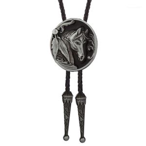 Bow Ties Western Cowboy Bolo Tie American Original 3D Retro Mönster Hästhuvud Olje Droppläder Zinklegering Tie1