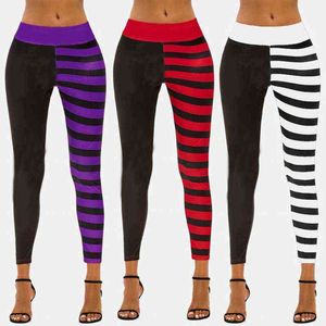 Leggings Listrado Mulheres Patchwork Yoga Calças Sportwear Gym Fitness Mulher Workout Legging Sexy Casual Skinny Cant Jeggings H1221