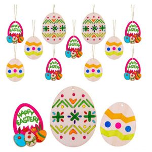 Paskalya günü partisi ev dekor kolye DIY oyma ahşap yumurta kolye yaratıcı ahşap el sanatları yeni yıl mutlu araba çocuklar