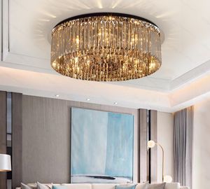 Prosty Prosty Lampa Kryształowa Salon Round Black Light Luxury Amerykański Żyrandol Sypialnia Dining Room Lighting
