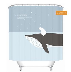 Cartoon Whale Bear Stampato Tenda da doccia Poliestere impermeabile Tenda divisoria per WC Tenda da bagno con ganci Decorazioni per la casa T200711