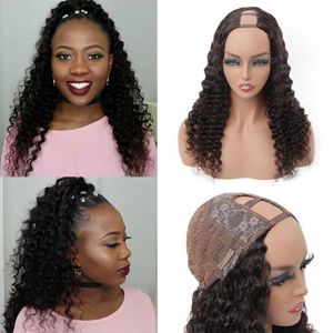 Deep Curly Us Part Human Hair Wigs 2x4 U Öppnar Mongoliska kinky Curlys Glueless Upart Wig For Black Women Full Machine Wigs