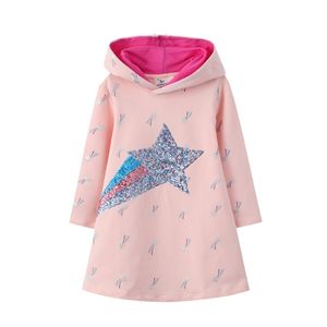 Jumping Meters 2022 Arrival Star Beading Princess Girls Dresses Cotton Children's Clothes Autumn Kids Costume Toddler Dress 211231