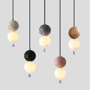 Modern Nordic Wood Glass Cimento Cimento Lâmpadas Pingente Quarto Decoração Diving Decoração Lâmpada Lâmpada Levado Luminária Iluminação