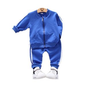 Vårhöst Barn Aktiva Kläder Suit Baby Boys Girls Pocket Zipper Jacka Byxor 2st / Sats Toddler Kläder Kids Tracksuits LJ200831