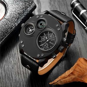 Oulm Unique Sport Watches Men Luxury Brand Two Time Zone Wristwatch Decorative Compass Male Quartz Watch relogio masculino 220122