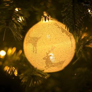 Decorazione del partito Romantico sfere luminose a LED Fiocco di neve Alce Stella Stampa Ornamenti Albero di Natale Decorazioni per esterni1