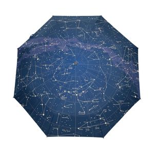 Creative Automatic 12 Constellation Universe Galaxy Space Stars Paraply Star Map Starry Sky Folding Paraply för kvinnor T200117