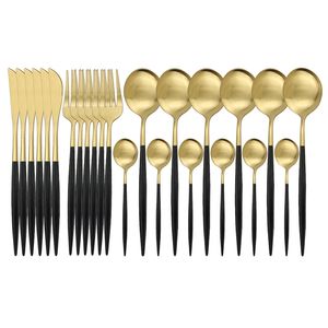 24 pezzi nero oro opaco set di stoviglie coltello forchetta cucchiaio argenteria set di posate set di posate in acciaio inossidabile 18/10 201128