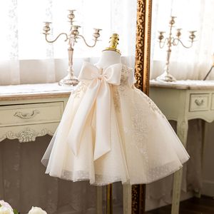 Princess Ball Gown White Lace Flower Girls Dresses For Weddings Cheap pageant Tulle Belt Bow Knot Custom First holy Communion Dress Gown