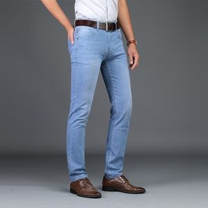 Скинни джинсы мужские мода мужской бизнес растягивающие джинсовые брюки повседневный светло-голубой винтажные платья пластырь пружины мужские летние джинсы 201116
