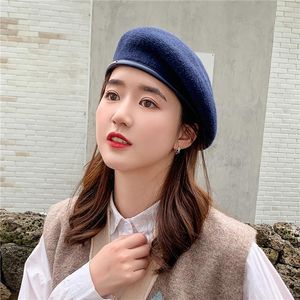 2020 New winter hats Women berets vintage leather wraped knitted beret