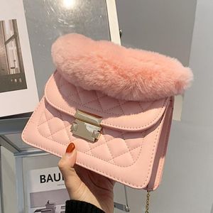 Lattice Plush Small Tote bag 2021 Fashion New High quality PU Leather Women's Designer Handbag Chain Shoulder Messenger Bag