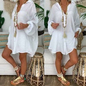 Cover-ups 2021 Luźne kobiety Cover UPS Stroje kąpielowe Biały Plażowa Suknia Bawełniana Kimono Coverups Do Swimsuit Up Woman1