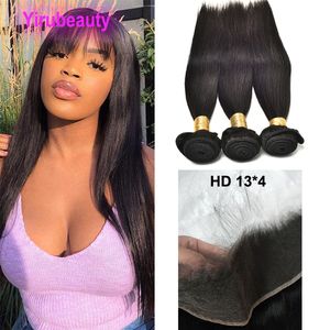 Brasilianskt mänskligt hår HD 13x4 spets front med 3 buntar 4st/parti silkeslen rak 10-30 tum fri del schweizisk spets naturlig färg