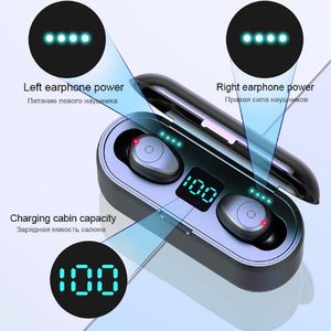 DHL UPS Auricolare wireless Bluetooth V5.0 F9 TWS Cuffie HiFi Auricolari stereo Display a LED Touch Control 2100mAh Auricolare Power Bank con microfono