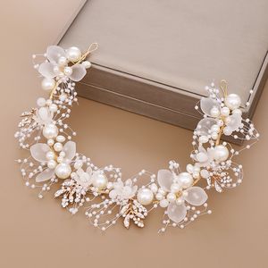 Size: 4.5 X 32.5cm Bridal Headpieces Band New Pearl Flower Hair Band hand woven gold leaf headdress