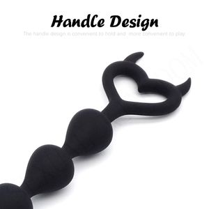 Massage Super Long Pull Beads Anal Plug Heart-shaped Pull Ring Silicone Prostate Massager Butt Plug Adult Sex Toys for Woman Man Gay