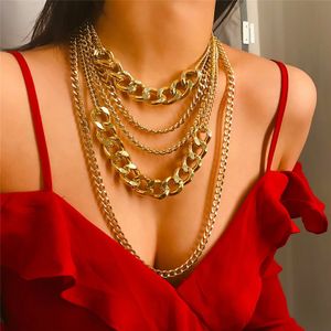 Punk Exaggerated Chunky Chain Choker Necklace for Women Fashion Multi Layer Golden Metal Clavicle Chain Necklaces Jewelry