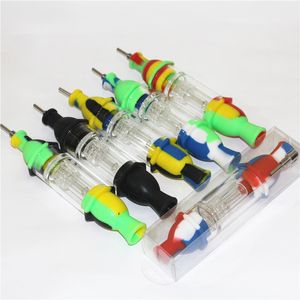 Rökning silikonglas nektar kit bongoljebrännare rör med 10 mm titan nagel kisel dab riggar 10 färger