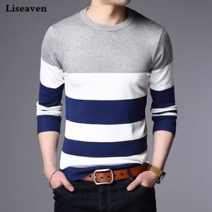 Liseaven Sweater Masculino Pullover Homens Marca Casual Blusas Listrado Mens Cashmere Sweater Outerwear Jumper Pullovers 201022