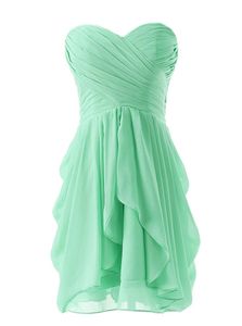 Simple Strapless Short Bridesmaid Dresses for Women Wedding Sweetheart Neck Knee Length Chiffon Prom Party Gowns