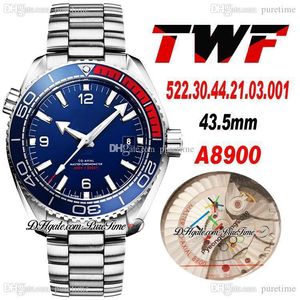 TWF 600M 43.5mm A8900 Automatic Mens Watch Ceramics Bezel Blue Dial Stick "Pyeongchang 2018th" Limited Edition 522.30.44.21.03.001 Steel Bracelet Watches Puretime Z05B2