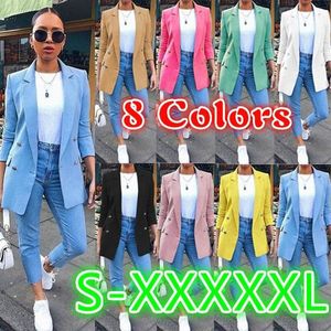 Women Long Style Blazer Suit Coat Work Jacket Casual Double-breasted Suit Plus Size S-5XL