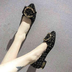 Klänning skor plus storlek kvinnor lägenheter ull plaid glid på låga klackar kvinna metall baot guld zapatos mujer vit 8198n 220309