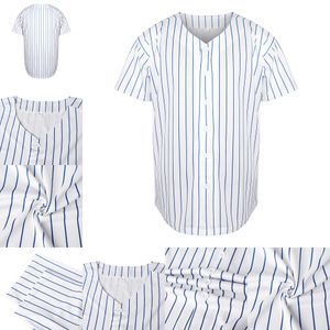 Blank White + Blue Stripe Baseball Jersey 2021-22 Full broderi Högkvalitativ Anpassning Ditt namn Ditt nummer S-XXXL