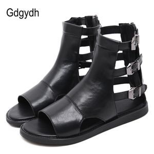 Gdgydh Fashion Buckle Flat Sandals Summer Women Roman Style Open Toe Vintage European Flat Heels Gladiator Shoes Female Summer