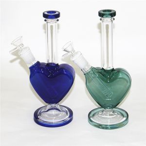 Herzförmige Glasbong Dab Rig Wasserpfeifen 9 Zoll Wasserpfeifen Recycler Bubbler mit Schüssel Ölbohrinsel Rauchzubehör