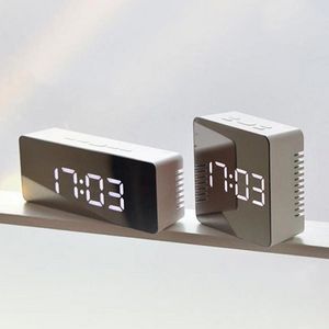 140mm LED Mirror Alarm Clock Digital Clock Snooze Display Time Night Led Light Table Desktop Alarm Clock Despertador LJ201204
