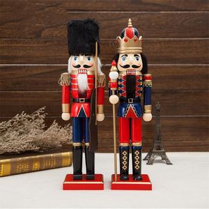 38 cm Drewniany Nutcracker Doll Soldier Miniaturowe Figurki Vintage Handcraft Puppet Zabawki Nowy Rok Christmas Ozdoby Wystrój Domu LJ201128