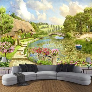 Paisagem Água costume Mural 3D Wallpaper Pastoral Mountain Foto fundo decoração da parede Pintura Sala Quarto Decoração