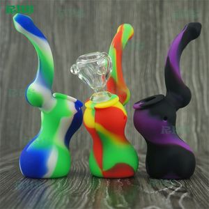 Portable small tobacco silicone rubber hand smoking pipe bottle with wholesale glass water smoking pipe for weeding price and high quality