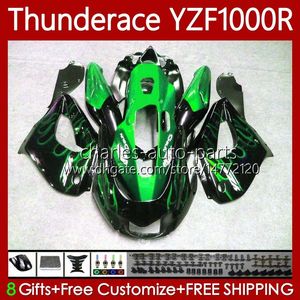 Owalnia dla Yamaha YZF1000R Thunderace YZF 1000 R 1000R 96-07 87NO.94 YZF-1000R 1996 1997 1998 1999 2000 2001 2002 2002 YZF1000-R 96 03 04 05 06 07 Zestaw do ciała Zielone płomienie