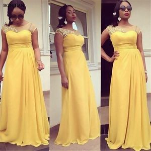 Dresses Yellow Prom Lace Applique Beaded A Line Chiffon Scoop Neck Custom Made Plus Size Evening Party Gown Formal Ocn Celebrity Wear Vestidos 2022 Designer