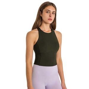 Round Neck Chest Cushion Sports Tank Top Yoga Outfits Women's Underwear X-shaped Cross Strap Shock Absorbing Upper Support Running Fitness Yoga Vest
