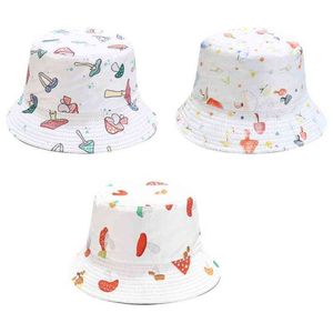 Lovely Mushroom Pattern Fisherman Cap Elegant Double-sided Basin Cap Leisure Bucket Hat Sun Protect Wild for Outdoor G220311