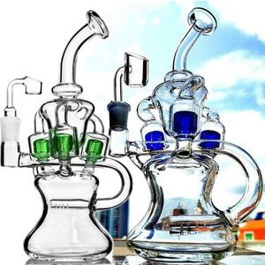 Bongo de fumar de vidro de 10 polegadas de espessura Bubbler Heady Oil Rigs Recycler Dab Rigs 14mm Male Bowl Water Pipes Fab Egg Alta qualidade Azul Roxo Verde Rosa