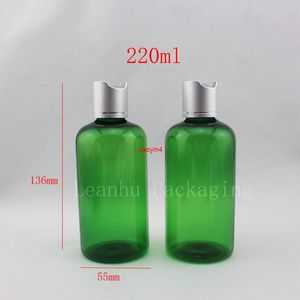 Atacado (30pcs / lote) 220ml variedade de cor verde redonda plástico vazio embalagem cosmética garrafas de viagem com disco top capgood pacote