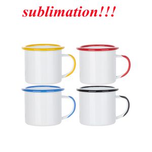 sublimation Enamel Coffee Camping Mug colorful 12oz stainless steel coffee cup Durable Travel Beverage Mugs Nostalgia cups