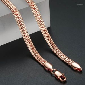 Łańcuchy 6mm Snake Link Naszyjnik Łańcuch Hammered Curb Cuban Rose Gold Srebrny Kolor Dla Kobiet Mężczyźni Fanshion Biżuteria Prezent GN1111