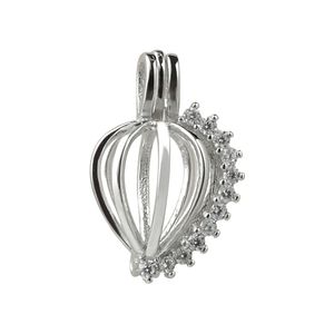 Cubic Zirconia mousserande hjärta Lockets Cage Wish Pearl Love Pendant 925 Sterling Silver Hearts 5 stycken