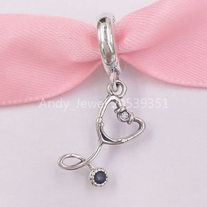 Andy Jewel Authentic 925 Sterling Silver Beads Pandora Stetoscope Heart Dangle Charms Passar European Pandora Style Smycken Armband Halsband 7